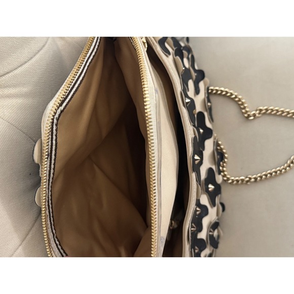 Henri Bendel Black Floral Studded Cream Leather Chain Shoulder Bag - Picture 8 of 10